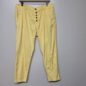 ME369 Yellow Tapered Pants XL Button Fly Stretch Ankle Casual Chinos Womens
